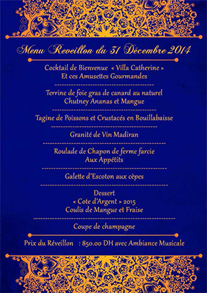 Réveillon 2015 Villa Catherine Restaurant Marrakech