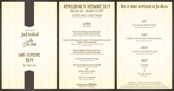 Réveillon 2015 Jad Mahal Restaurant Marrakech