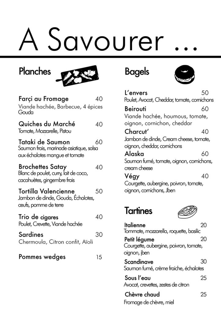 Menu L'Envers Marrakech